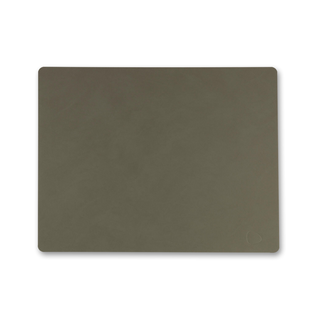A LIND DNA black square dinner mat on a white background made from recycled leather, perfect for table setting.