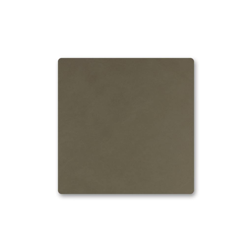 A brown SQUARE GLASS MAT on a white background made of recycled leather by LIND DNA.