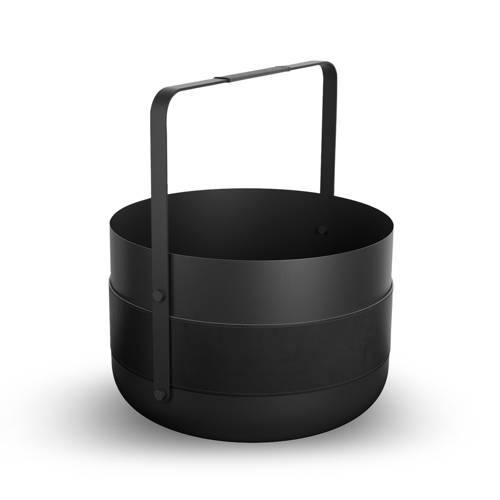 An EMMA WOOD BASKET by ELDVARM with handles on a white background.