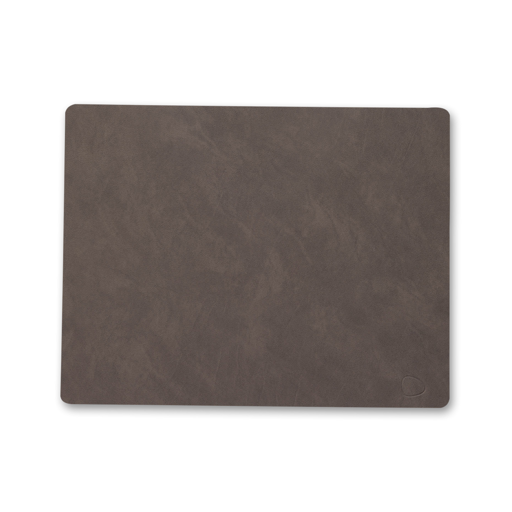 A LIND DNA square brown leather SQUARE DINNER MAT on a white background.