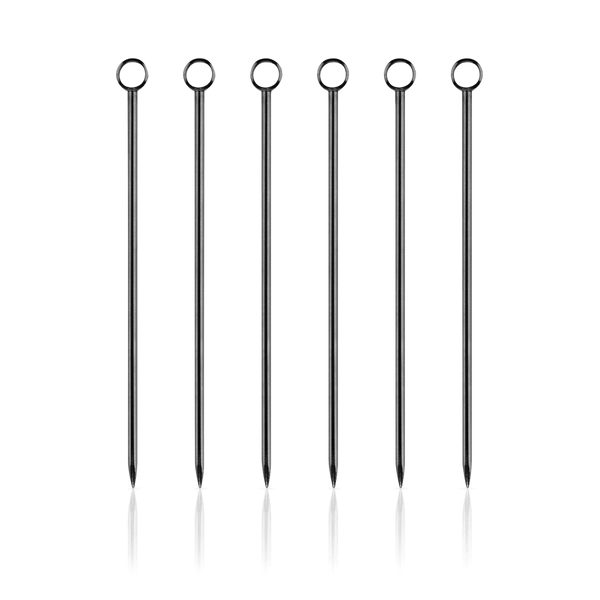 A set of Viski Belmont Cocktail Picks showcased on a blue background.