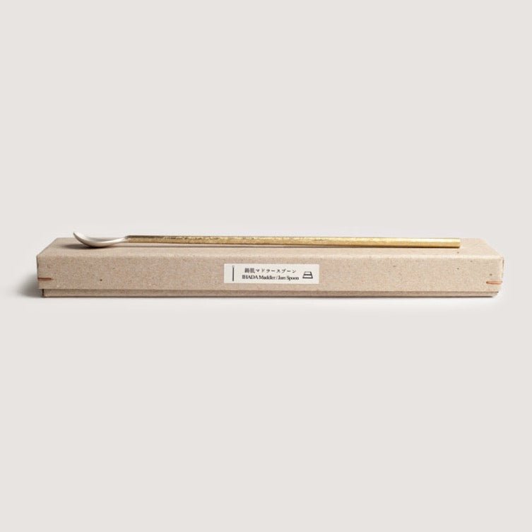 An IHADA MUDDLER SPOON by FUTAGAMI presented in a box with a clean white background.