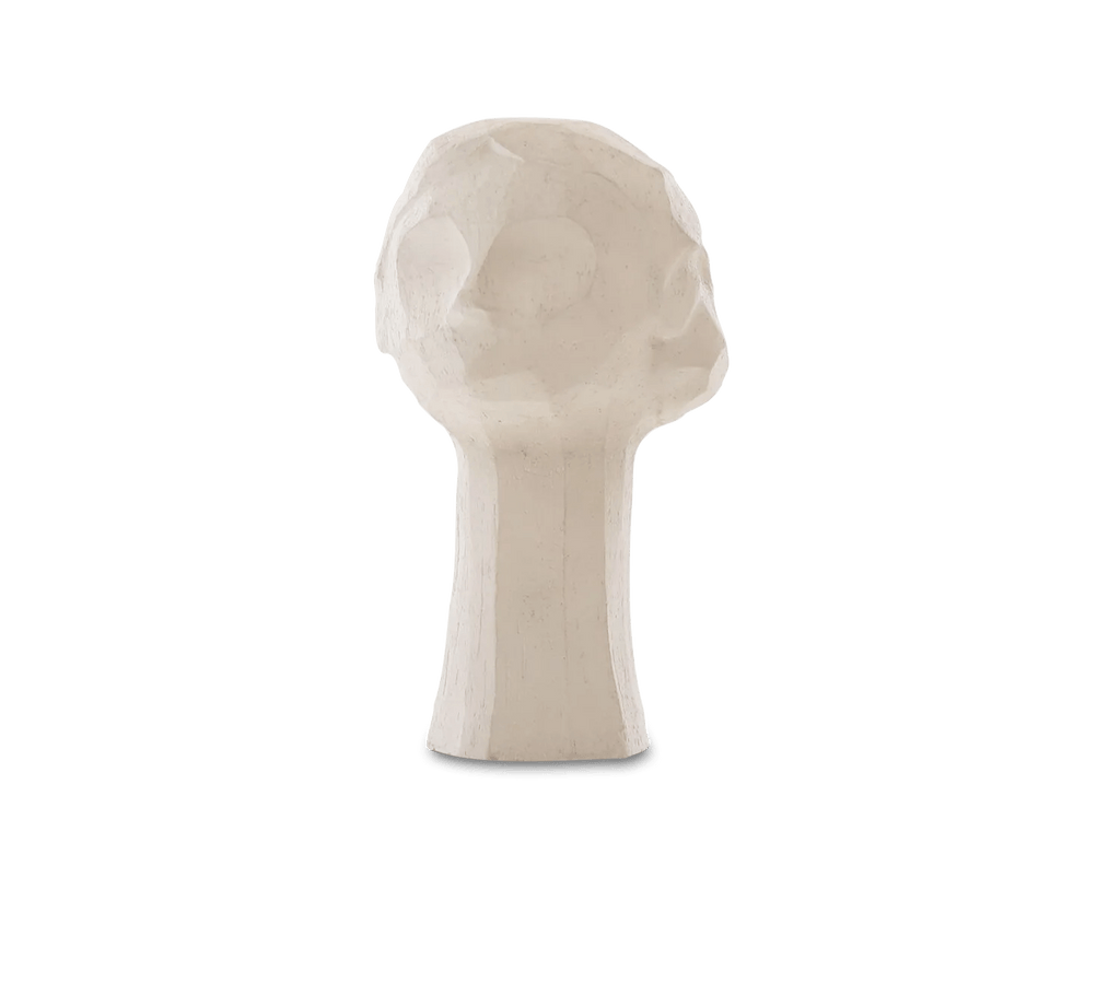 A white OLLIE HEAD SCULPTURE by COOEE on a blue background, inspired by the Gestalt Haus movement.