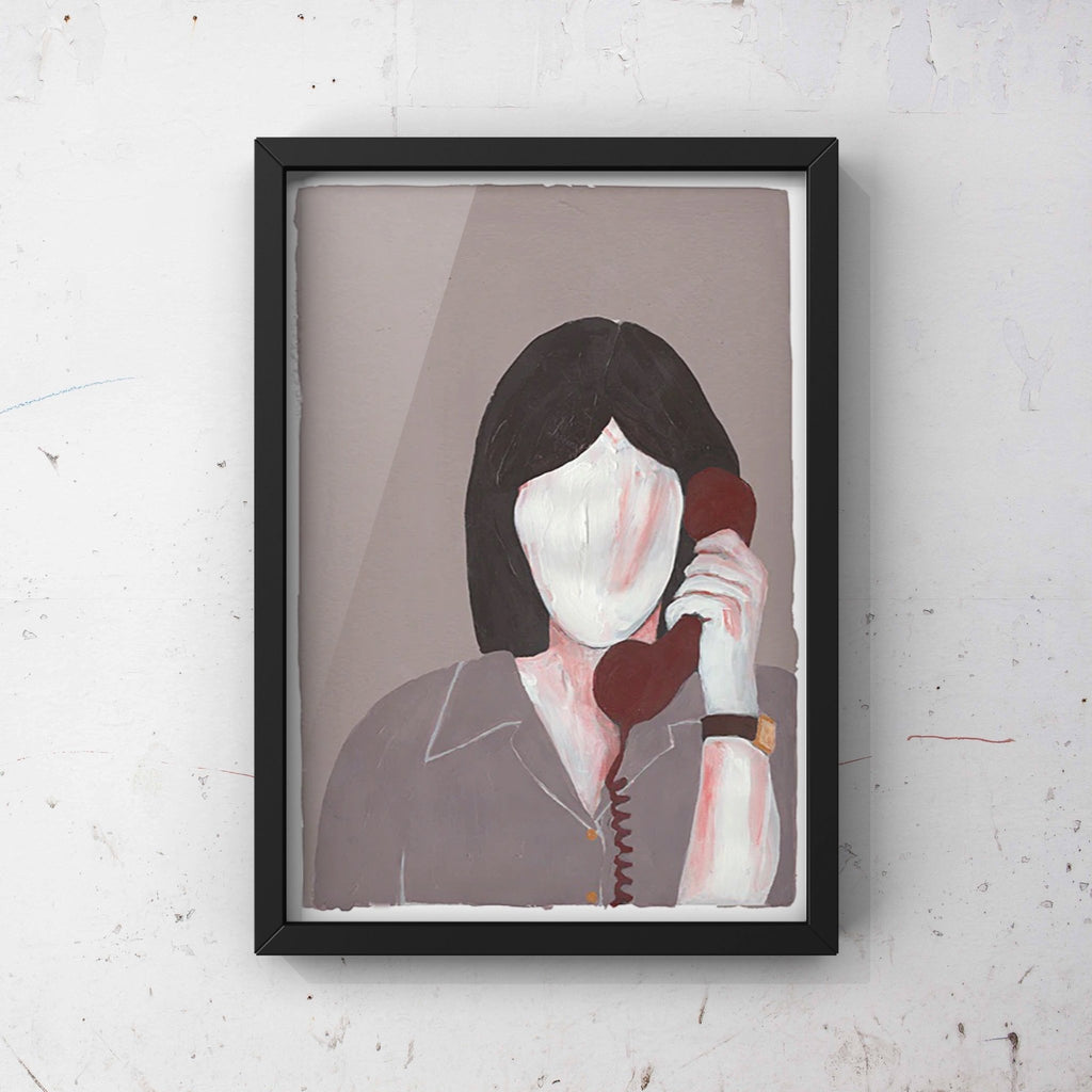 A framed print of the TAKING A BREAK SERIES "CALLING" by CAN FAMILY inspired by Gestalt Haus.