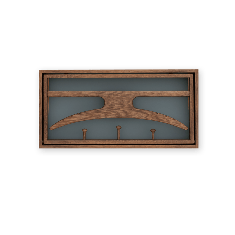 A KLASSIK STUDIO wooden coat rack called THE HANGER featuring two hooks in a Gestalt Haus design.